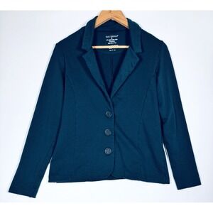 Fair Indigo Blazer Jacket Women Medium Teal Organic Pima Cotton Knit Stretch